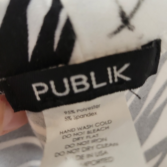 PUBLIK Palm Print pull on flare polyester spandex pants, sz Large - Picture 5 of 9